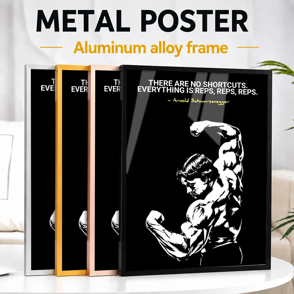 Arnold Schwarzenegger Motivational Bodybuilding Framed Metal Print Customized Photo Bold Motivation Style Wall Art For Bedroom