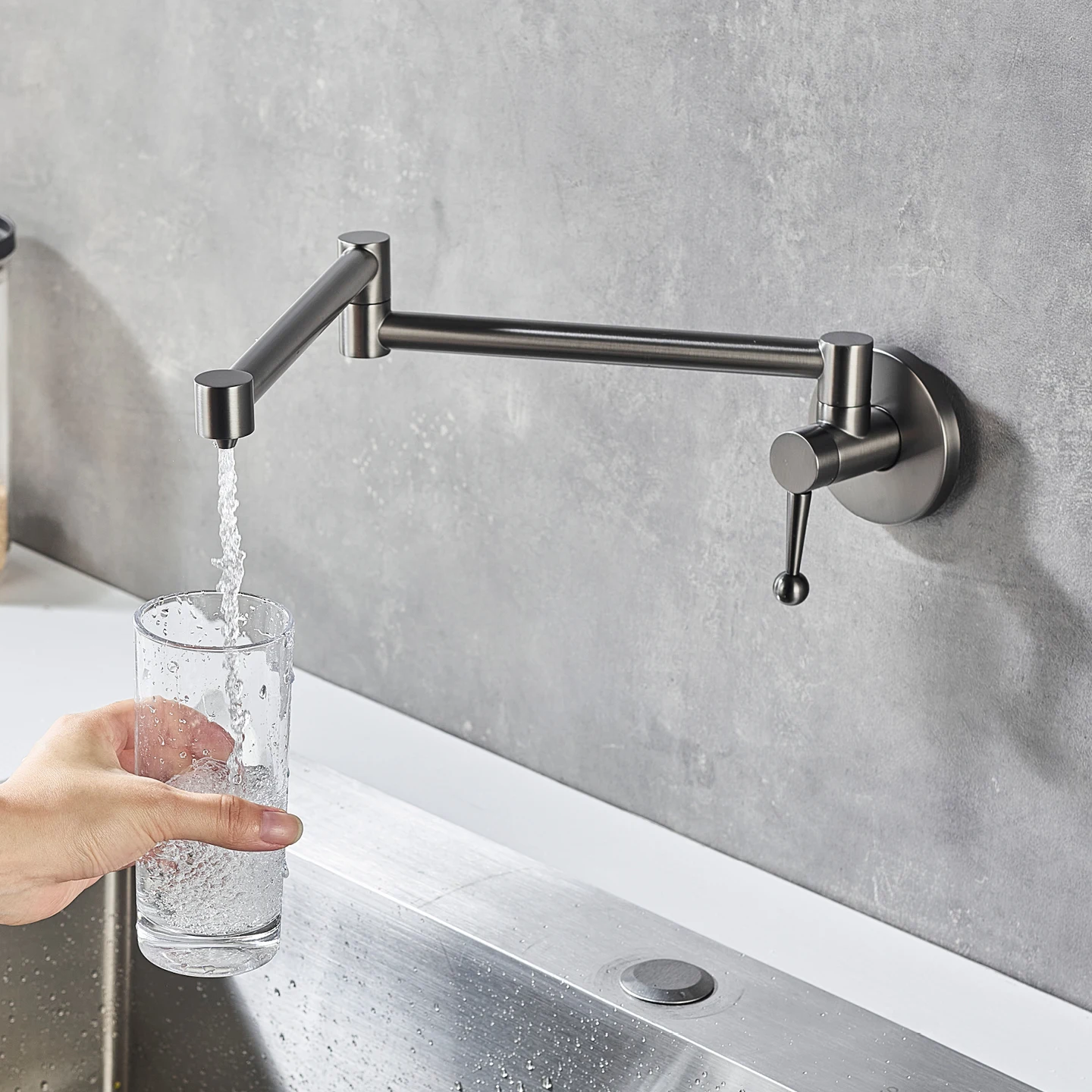 

Single Cold Kitchen Pot Filler Wall Mounted Folding Kitchen Sink Faucets Single Handle Stove Pot Filler Faucet Gray