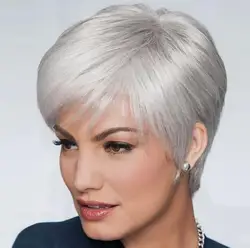 Women Short White Hair Wig with Bangs Pixie Cut Wig Synthetic Short Straight Wig