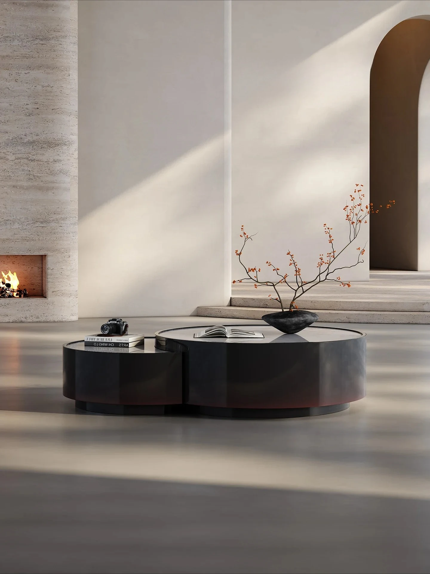 minimalist luxury stone round coffee table living room home modern simple gradual change paint art advanced sense