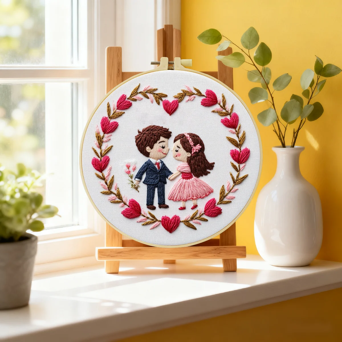 1 Stück 20X20CM/15X15CM 7,87/6,3 Zoll Stickerei-Starter-Kit DIY-Set Heimdekoration, Hochzeit, Stickerei-Set – Detail 2