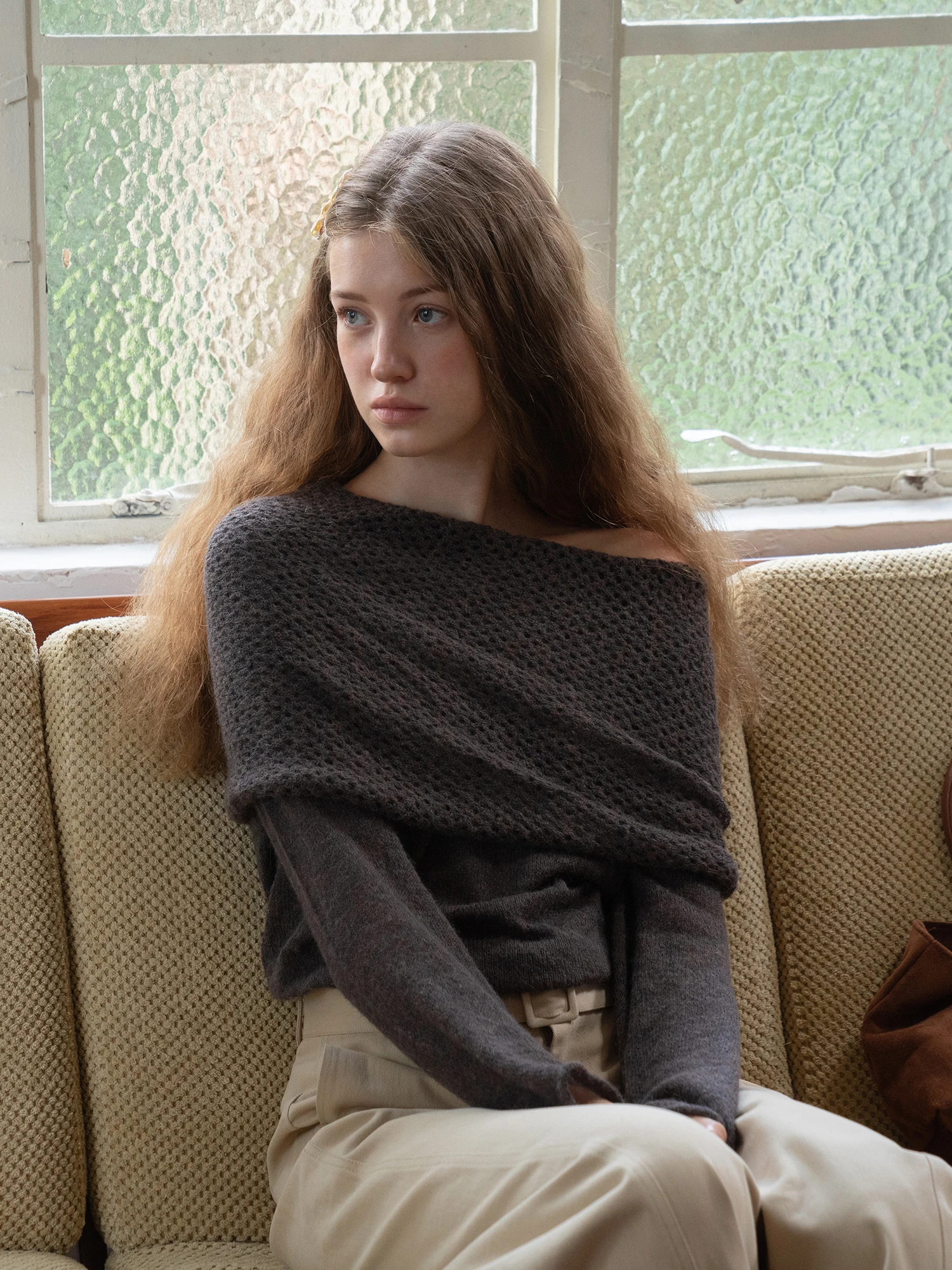 

Винтажный вязаный свитер Eggka Long Sve с вырезами и воротником-стойкой, женский осенне-зимний утягивающий топ из полиэстера Quali...