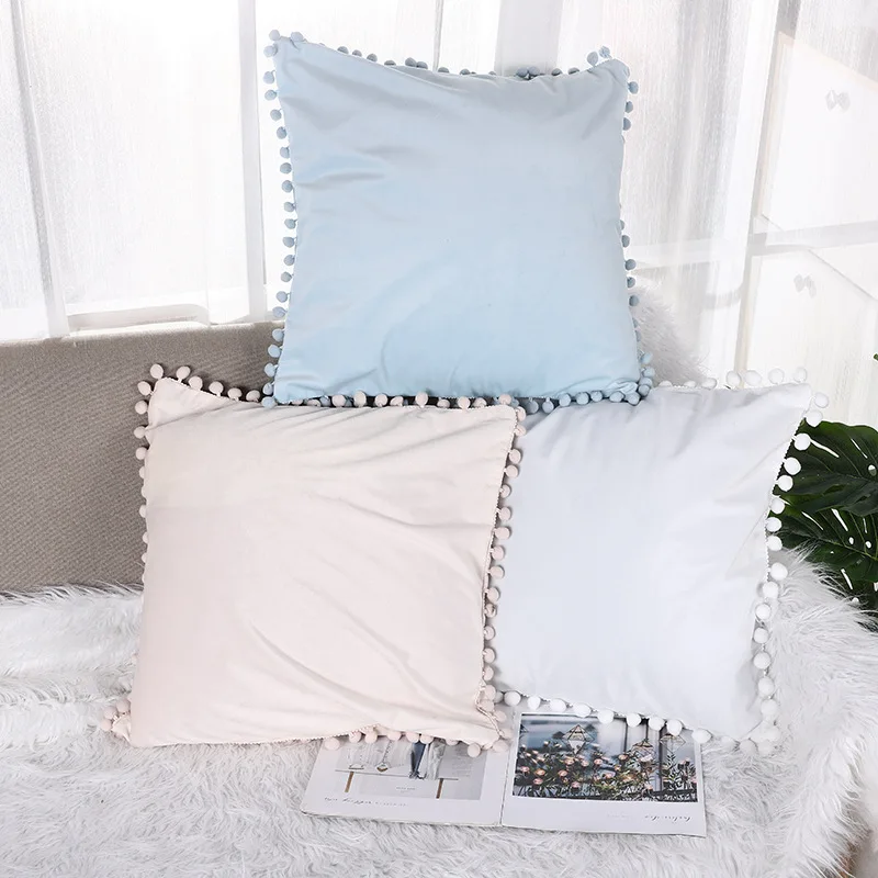 The Pillow Cover Features A Nordic Ins Style Color Scheme A Swan Plush Ball Lace Pillow Cover and A Pom-pom Cushion Cover