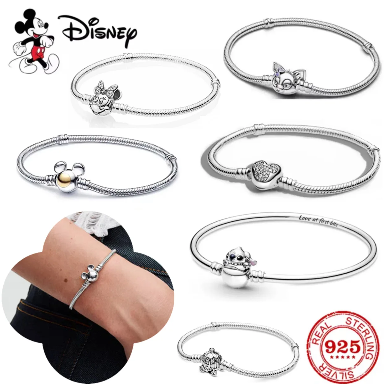 رائجة البيع 100% 925 فضة ميكي ماوس ميني سلسلة صالح الأصلي ديزني سوار Charm لتقوم بها بنفسك النساء غرامة مجوهرات حفلة هدية
