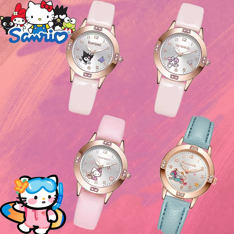 Sanrio Watch Hello Kitty Kuromi Cute Cartoon Diamond Girl Kid Gifts Student Watch Quartz WatchWomen\'sWatches Quartz Wristwatches