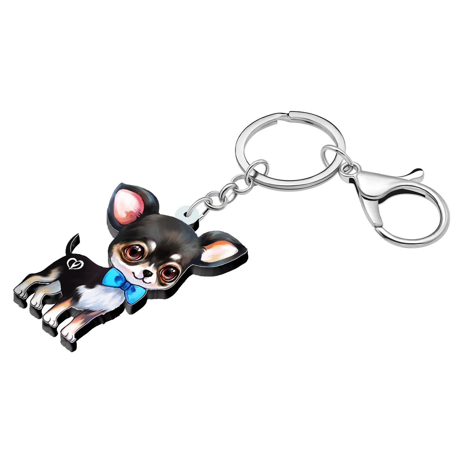 Bonsny Acryl Gentleman Black Chihuahua Puppy Doggy Handtas Auto Sleutelhangers Huisdieren Sleutelhanger Voor Vrouwen Kid Cadeaus