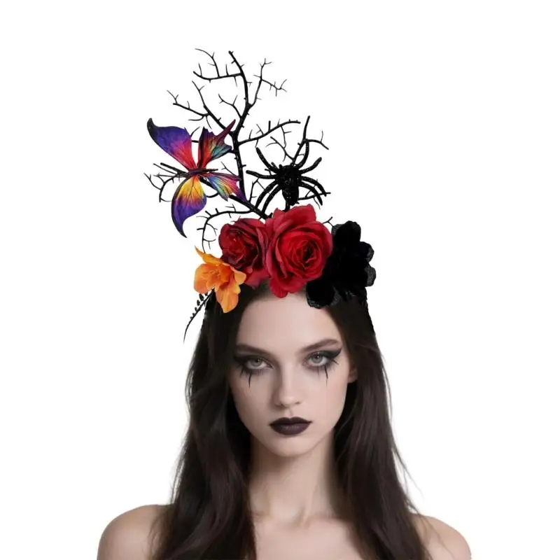 

31BB 3D повязка для волос с ветвью бабочки, жуткий головной убор на Хэллоуин для девочек и женщин, маскарадные шары, аксессуары