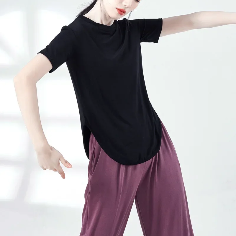 내셔널 클래식 재즈 탑 여성 스플릿 바디 반팔 학생 미술 시험 기본 훈련 의류 모던 댄스