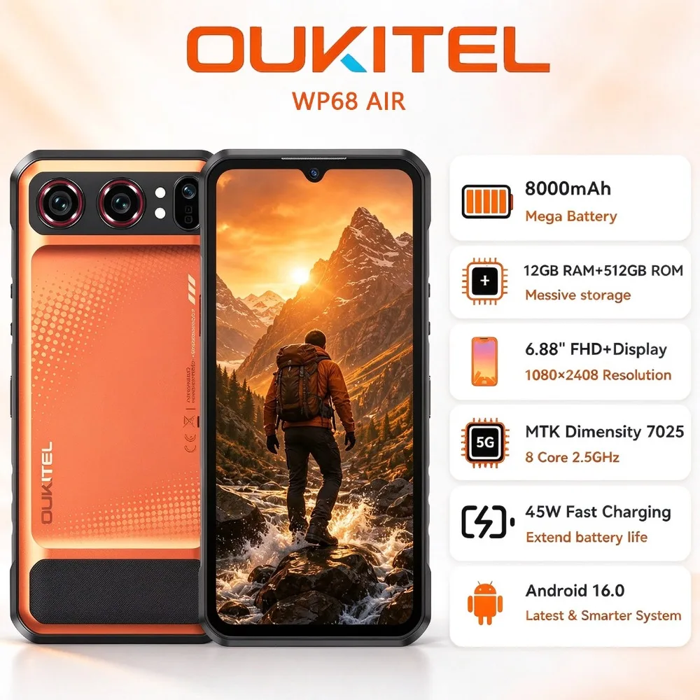OUKITEL WP68 Air 5G Rugged Phone 12GB RAM 512GB ROM 8000mAh Battery 6.88