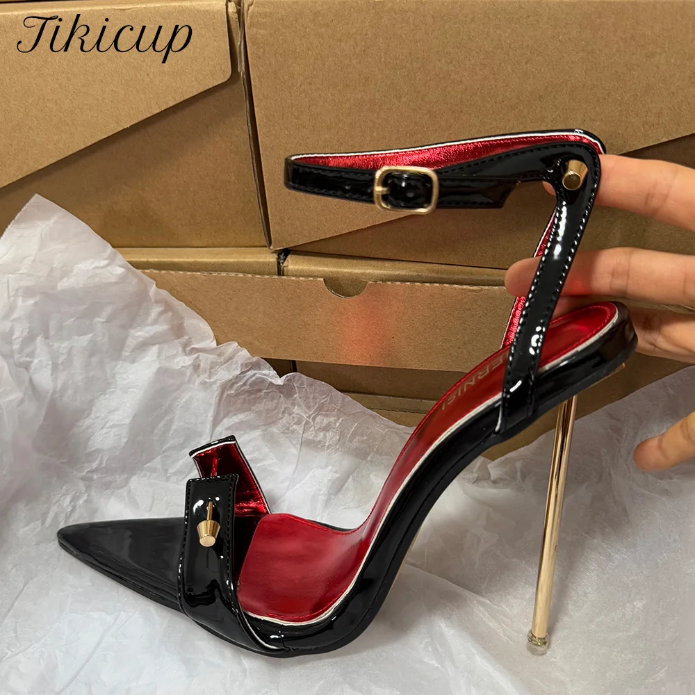 

Сексуальные черные, красные металлические тонкие босоножки на шпильке 12 см для женщин, дизайнерские туфли с острым носком на высоком каблуке Fetis Man Gay Unisex Shoes Plus Size