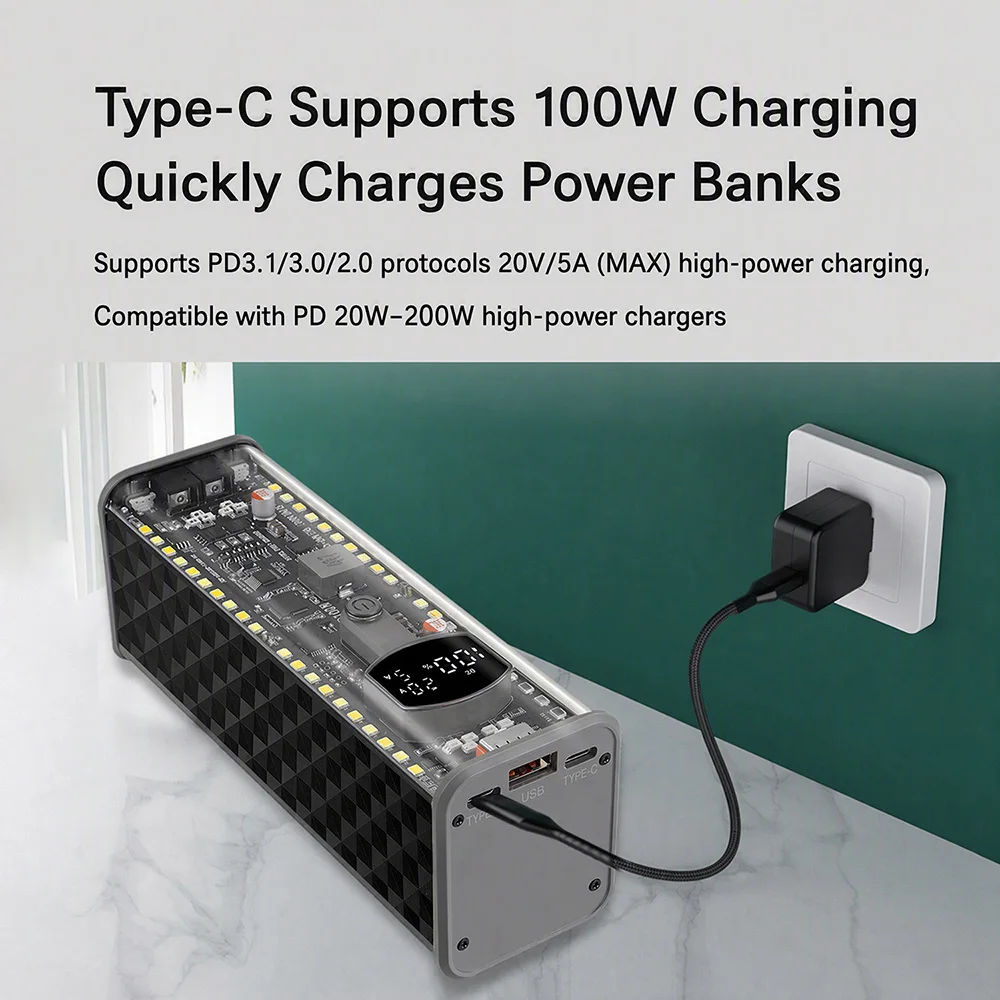 100W PD Schnellladende Powerbank-Hülle Transparentes Lötfreies Design für Laptops & Smartphones mit Mehrschichtiger Schutzfunktion – Detail 13