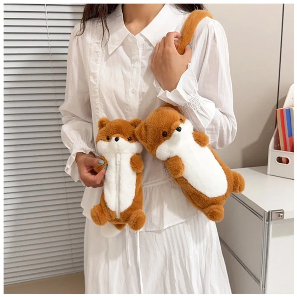 Large Capacity Little Fox Shoulder Bag Soft Portable Stuffed Pen Case Lightweight Versatile Girl's Furry Bag