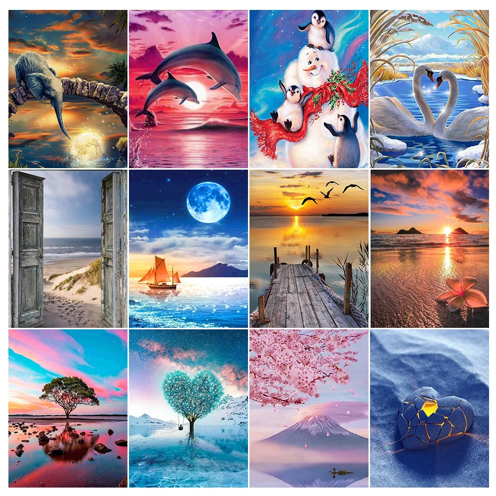 Animal Pictures 5D Diamond Painting  Dolphin Elephant Diamond Mosaic Painting Kits Landscape Rhinestone Embroidery DIY Gift