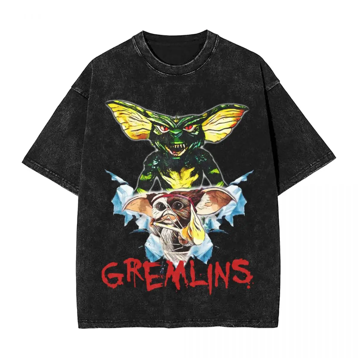 Washed T Shirts Gremlins Hip Hop T-Shirts Gizmo Monster Gremlin 80s Horror Christmas Movie Streetwear Short Sleeve Graphic Tees