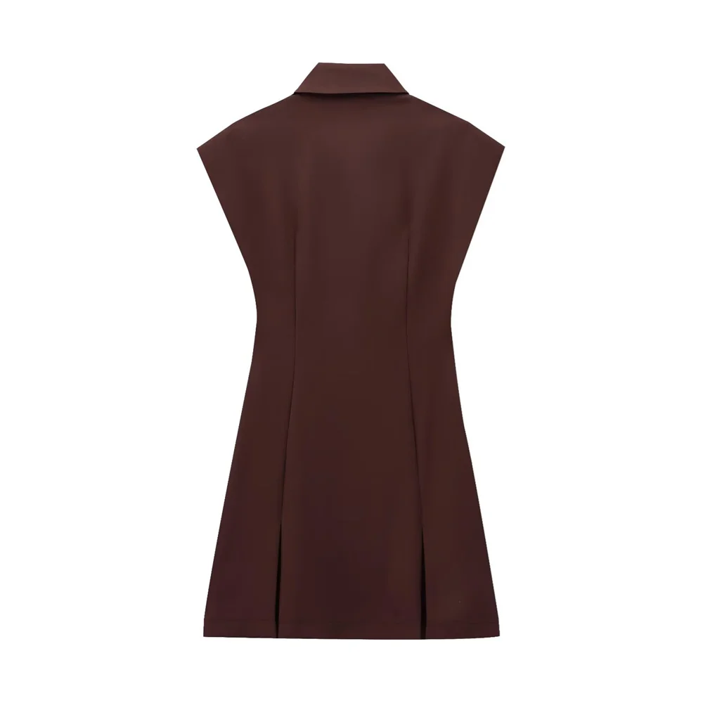 فستان نسائي قصير بسحاب وياقة بلون سادة مزين لربيع وصيف ملابس نسائية غير رسمية جديدة