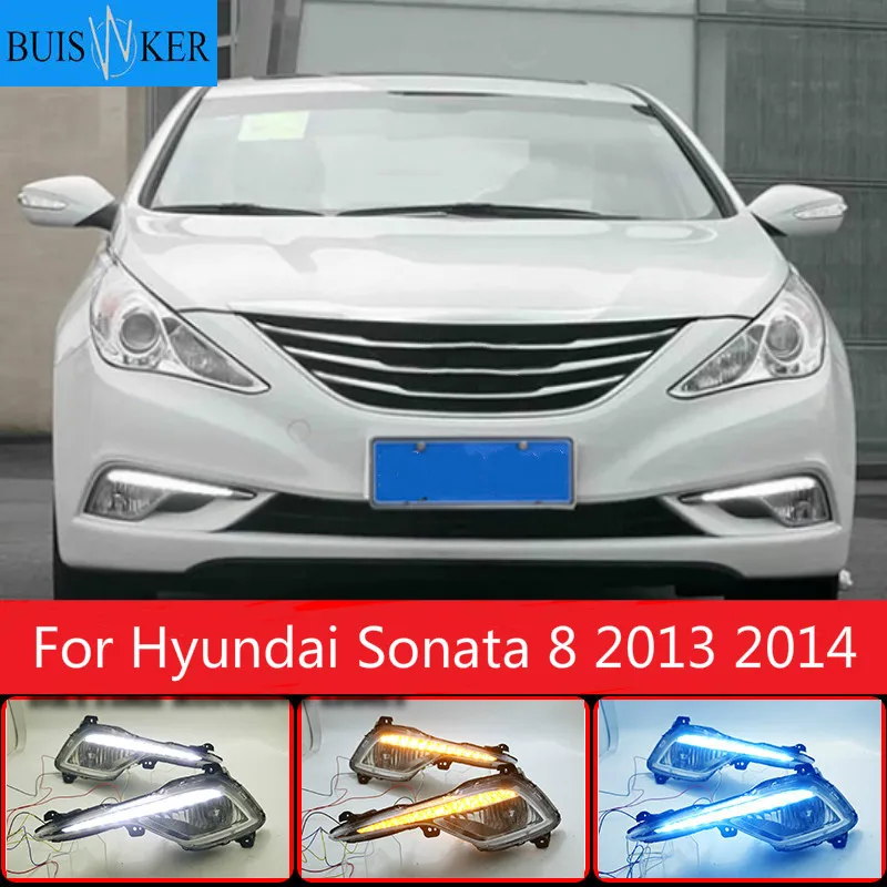 

2Pcs DRL fog lamp cover Daytime Running Lights headlight 12V Daylight For Hyundai Sonata 8 2013 2014