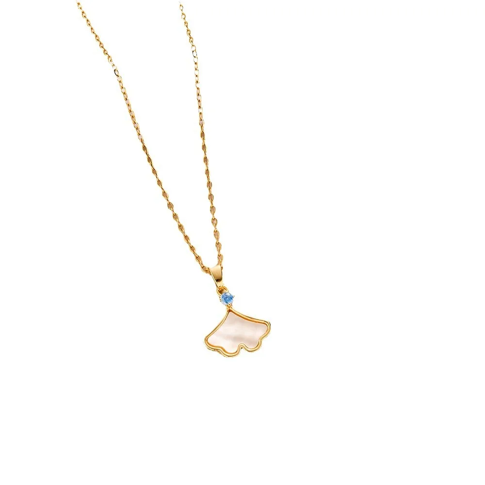 Nuevo collar con colgante de falda dorada, collar de alta gama en forma de abanico fritilario blanco para mujer