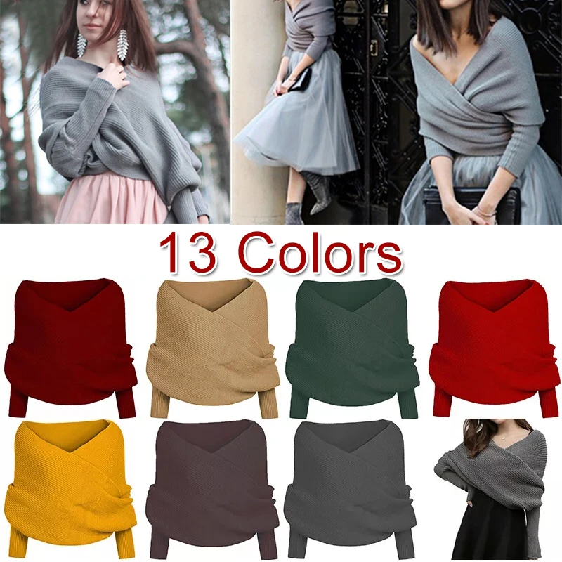 

Women's Knitted Scarf Shawl with Sleeves Winter Fashion Solid Color Warm Scarf Neck Warmer Streetwear