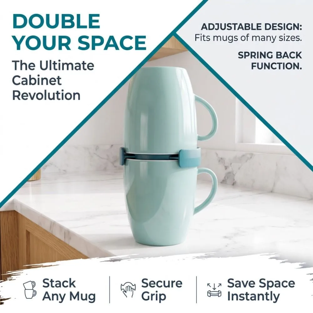 6Pcs Minimalist Adjustable Cup Holder Stackable Retractable Mug Stacker Space Saving Expandable Cup Organizer Coffee Mugs