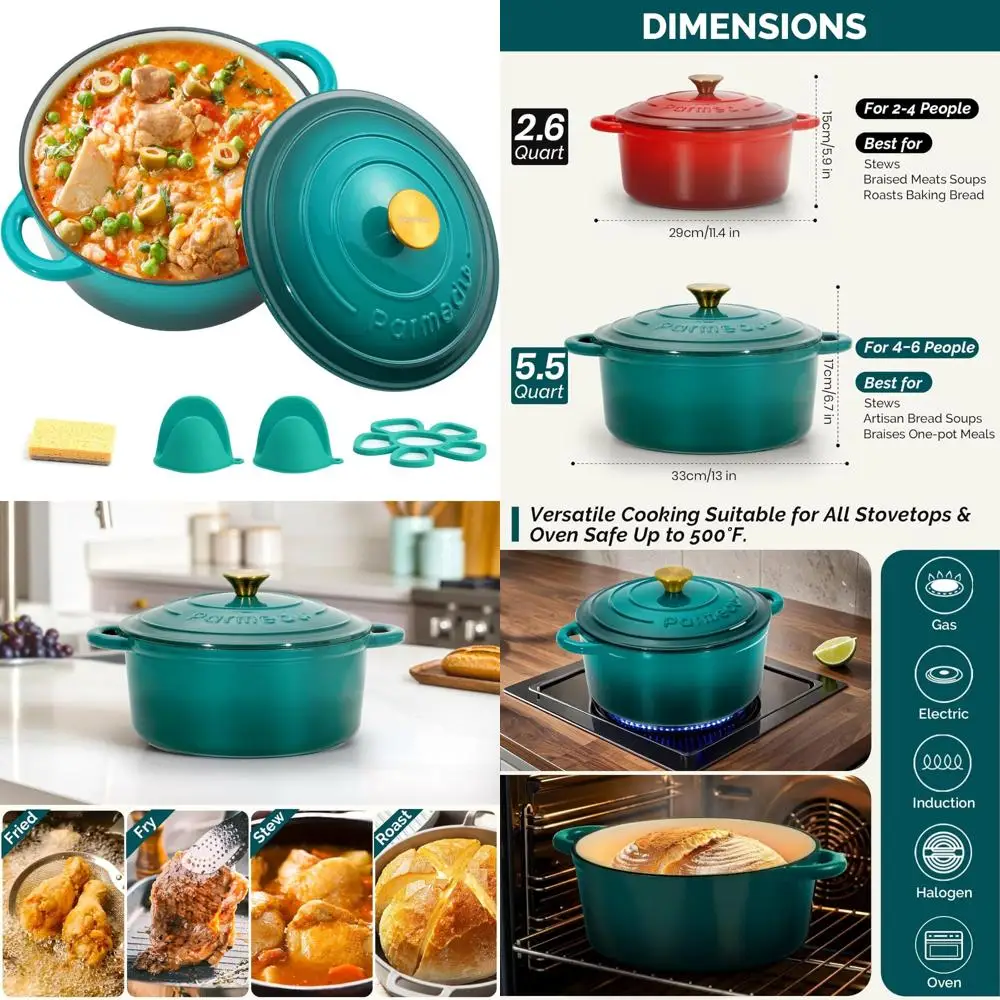 

Enameled Cast Iron Dutch Oven 5.5 Quart Pot with Lid, Dual Handle, Heavy Duty Cookware for Braising, Stews, Roasting, Bread Baki