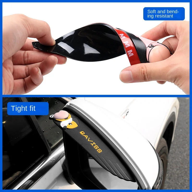 Cute Cartoon Car Rearview Mirror Sticker Rain Eyebrow Sealing Strip Car Rain Cover Lampshade Protective Cover Car Accessories