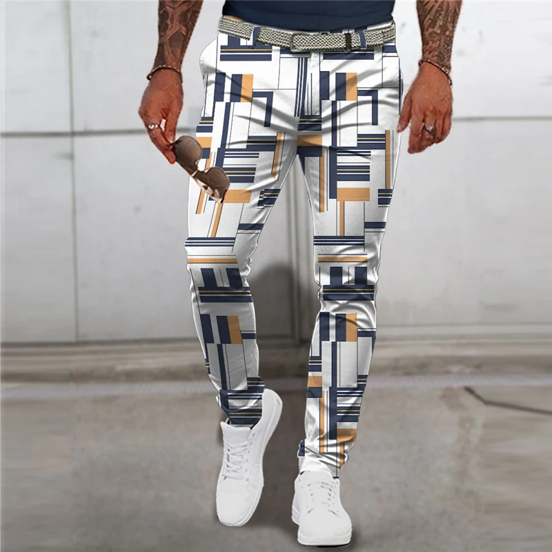 New Men's Spring And Summer Comfortable Business Pants Plaid 3D Printed Fashion Casual Suit Pants Straight Leg Pants