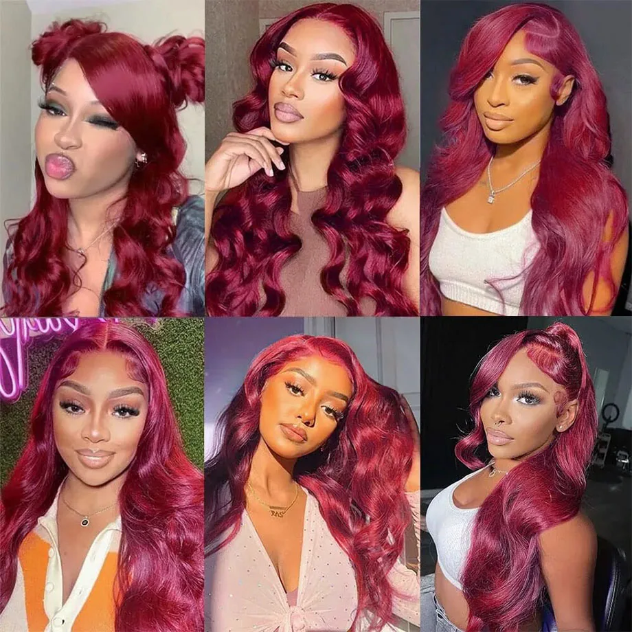 Burgundy 13x6 Hd Lace Frontal Human Hair Wig 220 Density Brazilian 13x4 Lace Front Wig 99j Body Wave Human Hair Wigs For Women image 5