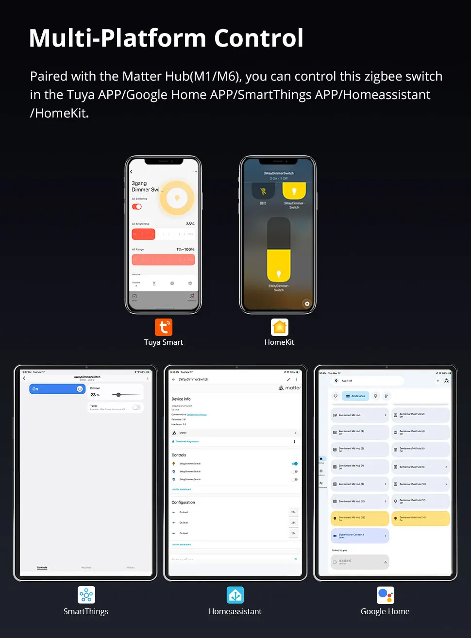 Zemismart Zigbee Smart Dimmer-Schalter mit benutzerdefinierbarem Namensbildschirm und horizontaler Drucktaste, kompatibel mit Tuya und Google Home über M6 Hub – Detail 6
