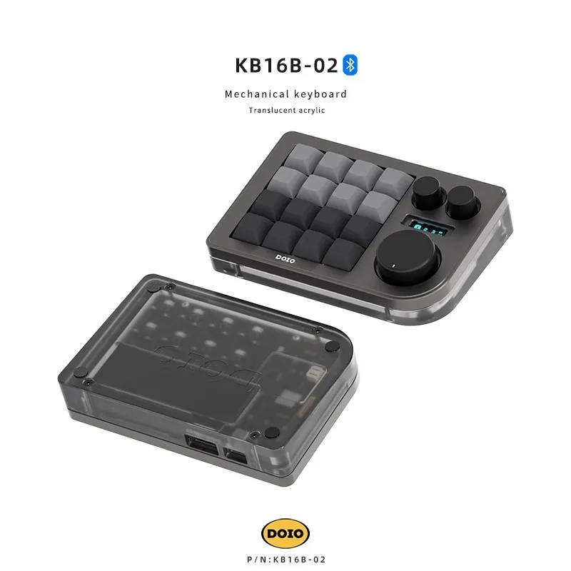DOIO KB16B-02 Teclado mecánico inalámbrico Bluetooth dos modos con perilla 16 teclas diseñador Mini teclado personalización regalos