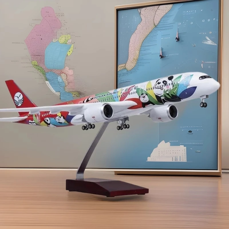 47CM Maßstab 1:80 Diecast Model Sichuan Airlines Airbus A350 Panda Resin Flugzeug mit Licht und Rädern Sammlungsdisplay