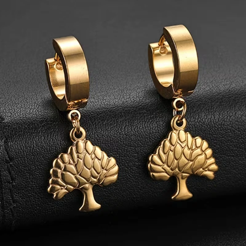 Tree of Life fashionable dangle hoop earrings, suitable for both men and women, with pierced hinge design. Made of copper. DIY f