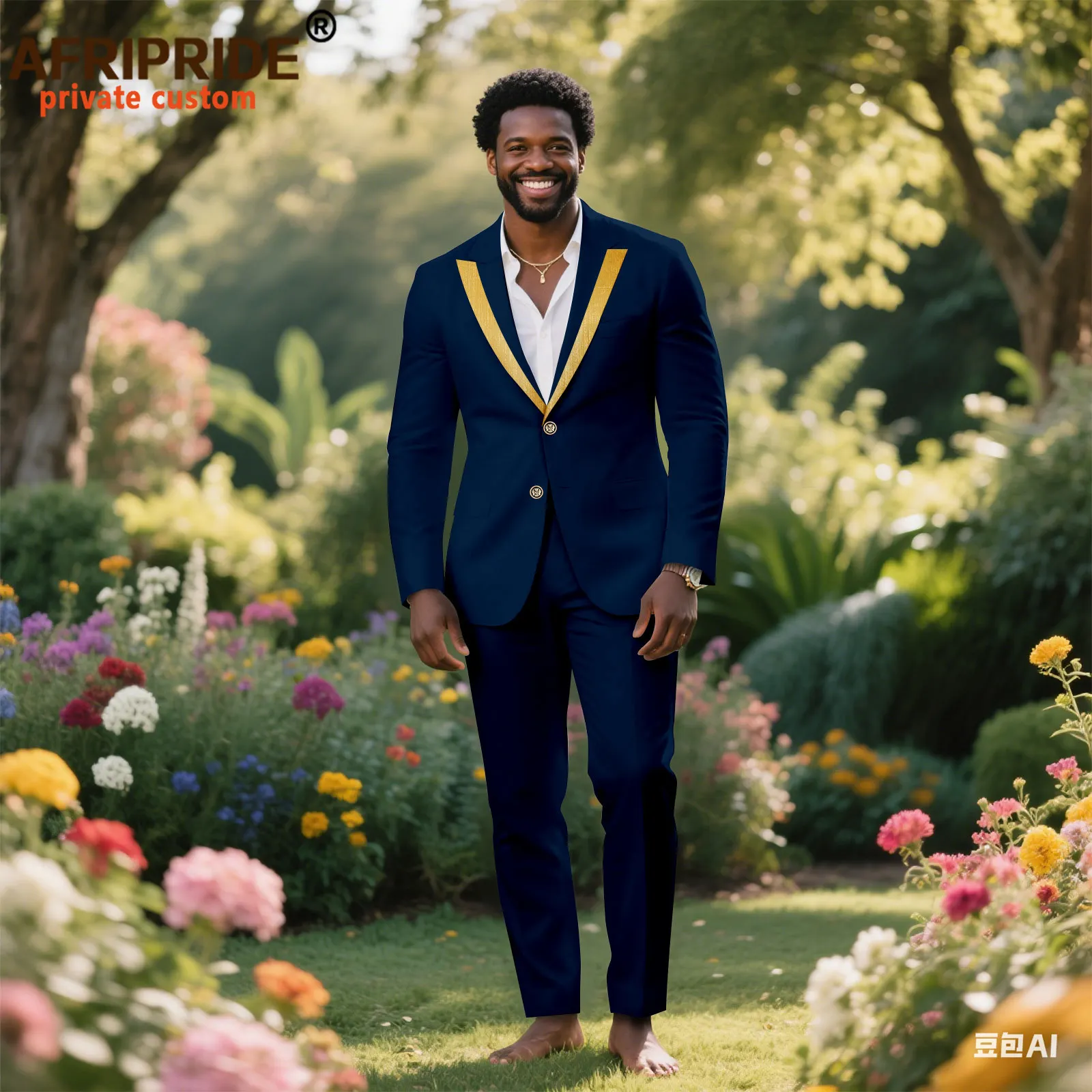 African Suits for Men Slim Fit Embroidery Two Buttons Jacket and Pants 2 Piece Set Dashiki Outfits for Wedding 2516064