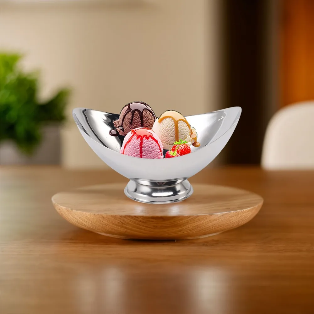 Rustless Steel Ice Cream Bowl Ingot Curved Outline Smooth Dessert Bowl Mirror Polished Large Capacity Snacks Bowl