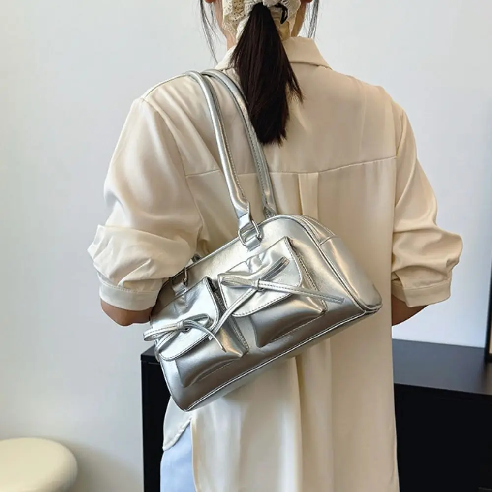 

Fashion French Style Bow Tie Bowling Bag Bowknot Large Capacity Boston Shoulder Bag PU Leather Elegant Women Handbags Girls