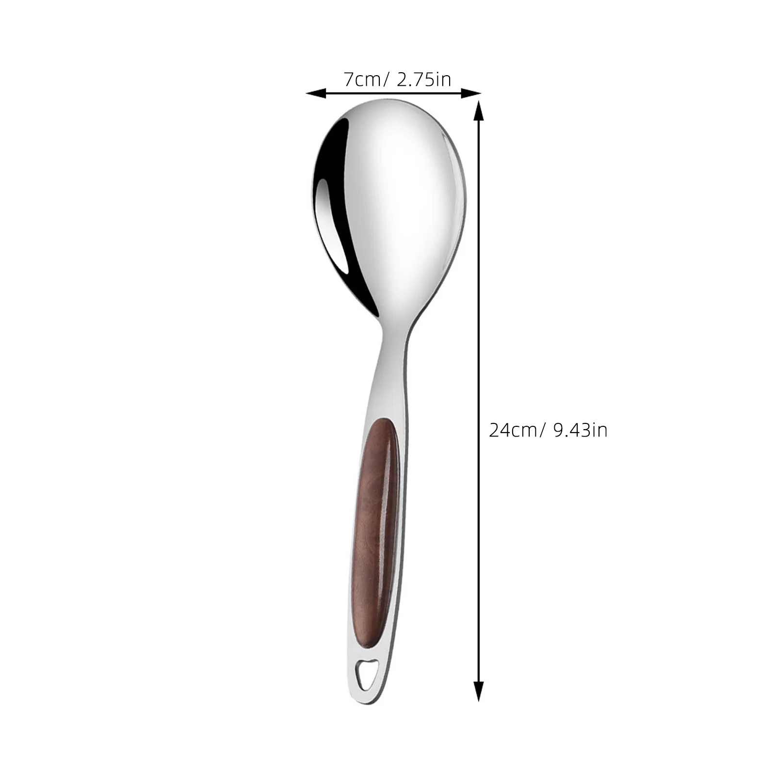 

2Pcs Stainless Steel Wood Serving Spoon Large Rice Soup Scoop for Home Restaurant Use Smooth Non-Stick Easy Clean Long Handle