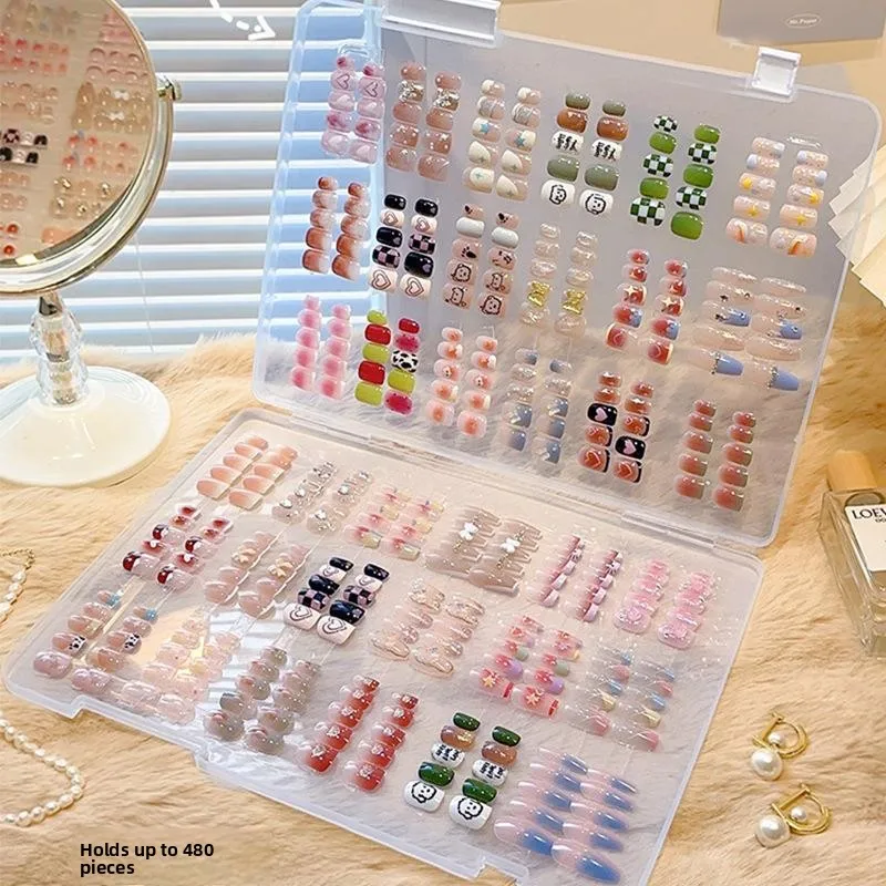 

Portable Large Capacity Transparent Dustproof Nail Art Storage Box Double-sided Organizer for Nail Tips Jewelry Accessories