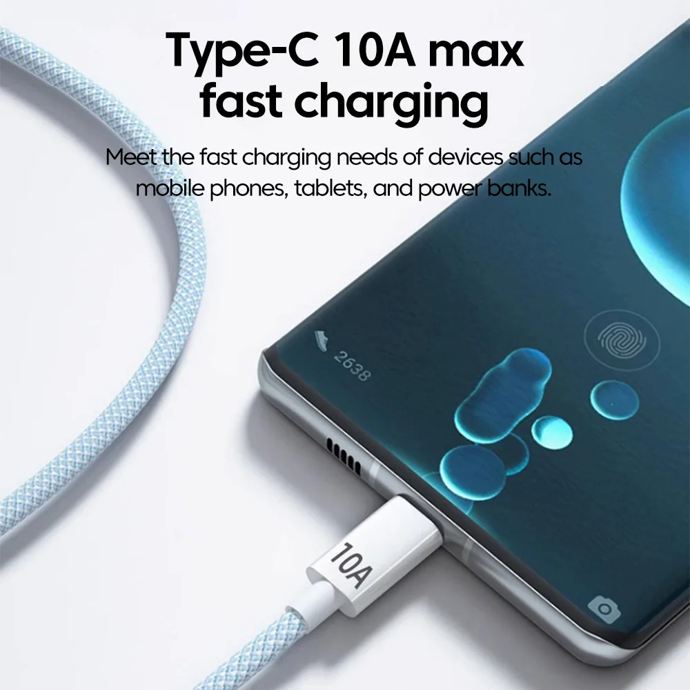 10A Fast Charging Data Cable Dual Type C To USB Type C Cable For iphone 15 16 Samsung Huawei Quick Charge Cord Transfer Wire