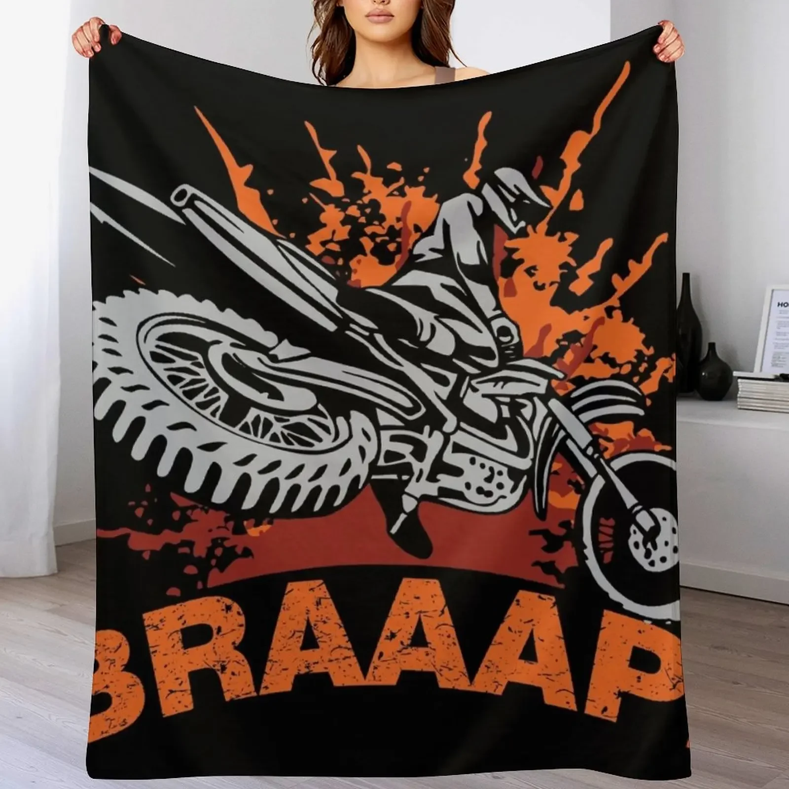 

Braaap, Dirt Bike, Motocross T-shirts, Mugs and Beddings Throw Blanket Luxurious Soft Fuzzy Blanket for Sofa Bed