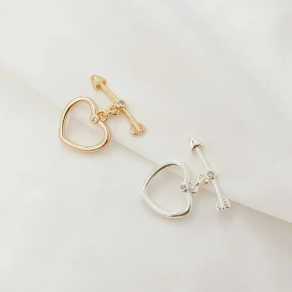 

14K Copper Plated Real Gold Set with Zirconium Heart-shaped OT Clasp, DIY Handmade Bracelet Necklace, Heart-shaped Ending Clasp