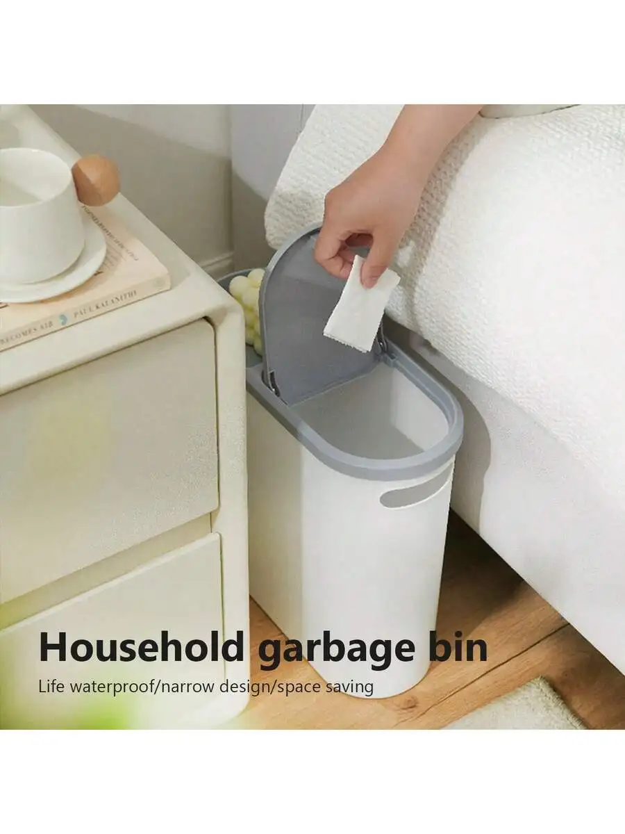 

Household Waterproof Narrow Design Space Saving Trash Can With Lid Press Type