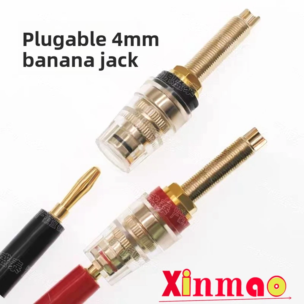 1pair Pure copper gold-plated 8mm extended fever audio amplifier large transparent crystal terminal speaker 4mm banana socket