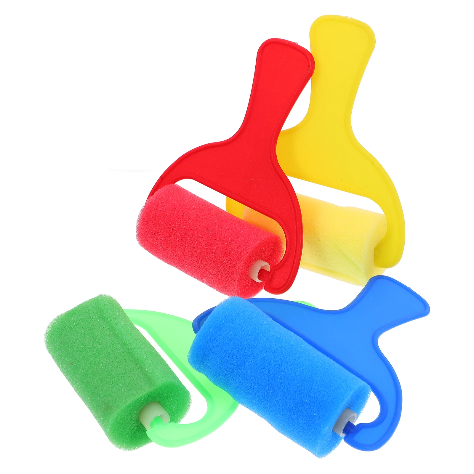 

4 Pcs Wide Handle Brush Kids Painting Tools Mini Sponge Roller Plastic Drawing Rollers