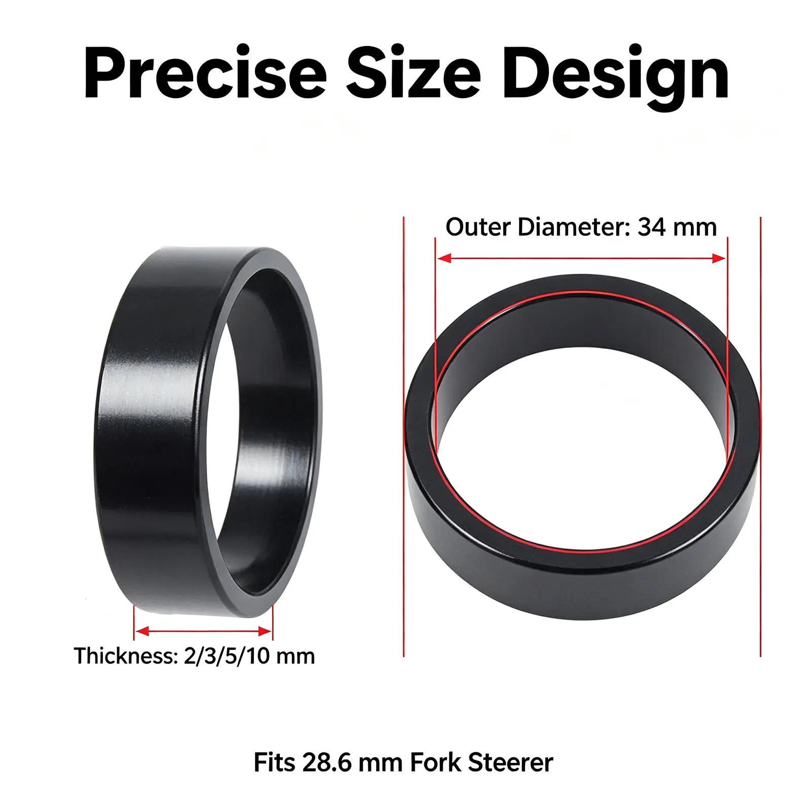 5 Stück Fahrrad-Steuersatz-Distanzscheiben aus Aluminiumlegierung für MTB-Rennräder, Gabel-Abstandsringe für 28,6 mm 1-1/8 Zoll Steuerrohre – Detail 7