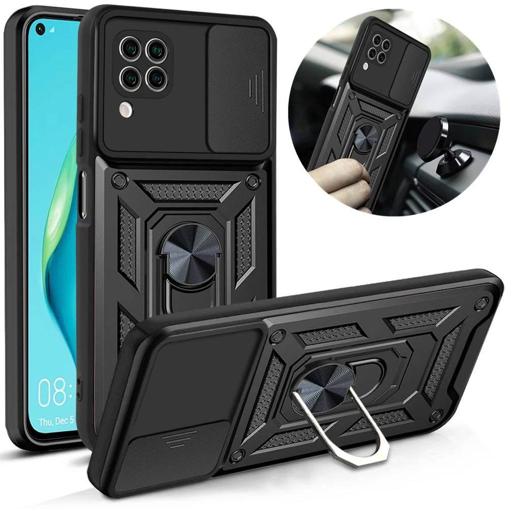 For Huawei P40 Lite E Case Shockproof Armor Magnetic Ring Stand Phone Case For P30 P40 Lite Slide Camera Protection Back Cover