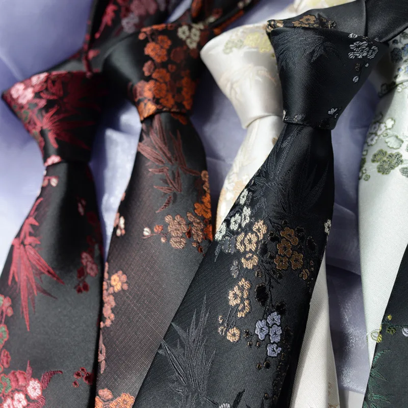 8cm New Floral Necktie for Mens Vintage Luxury Tie with Bamboo & Flower Pattern for Suit and Shirt