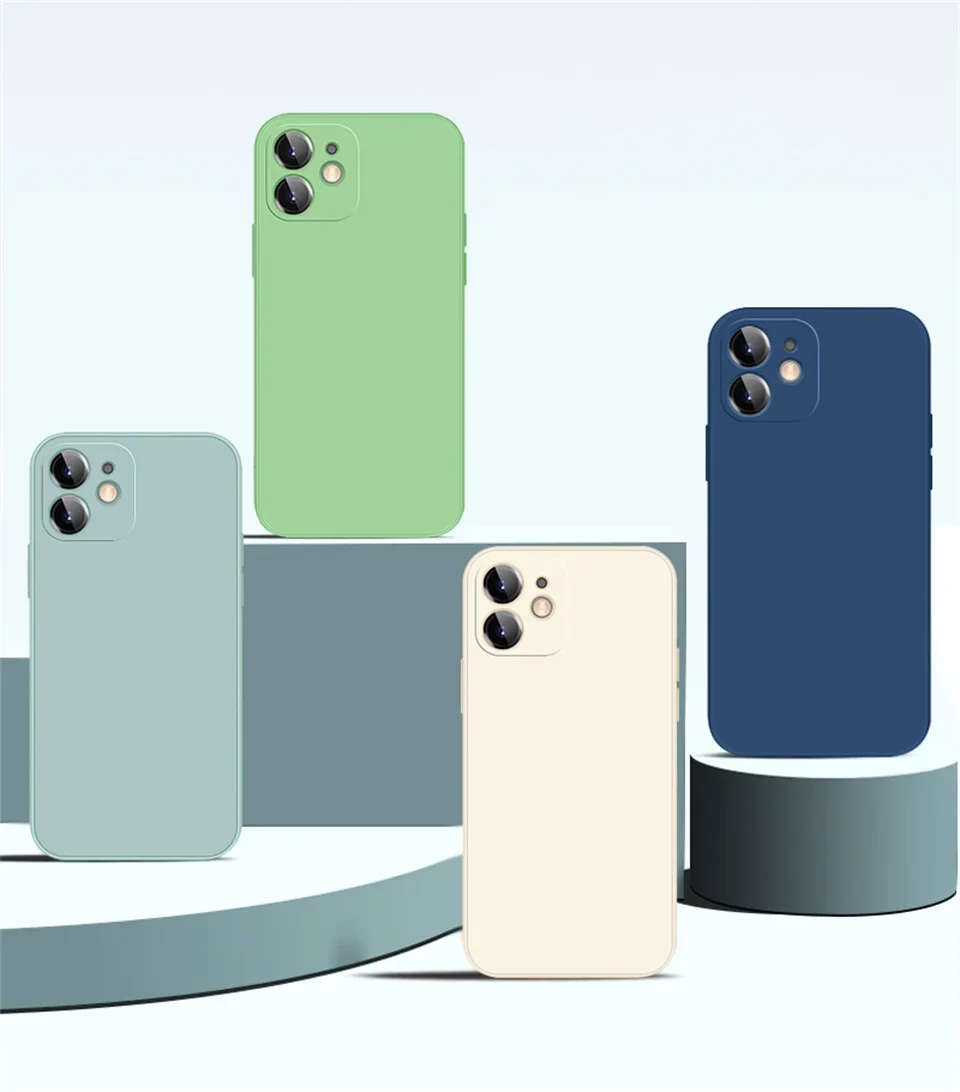 Funda de silicona líquida de lujo a prueba de golpes para iPhone, 11, 12, 13, 14, 15 Pro Max, 7, 8, 14, 15 Plus, X, XS, XR Max, Mini Funda trasera