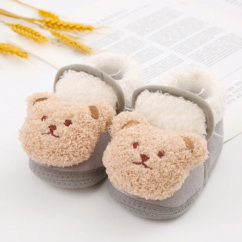 Winter Warm Newborn Baby Boy Girl Boots Cute Bear Soft Toddler Shoes First Walkers Anti-slip Booties Infant Fur Snow Boots 0-18M