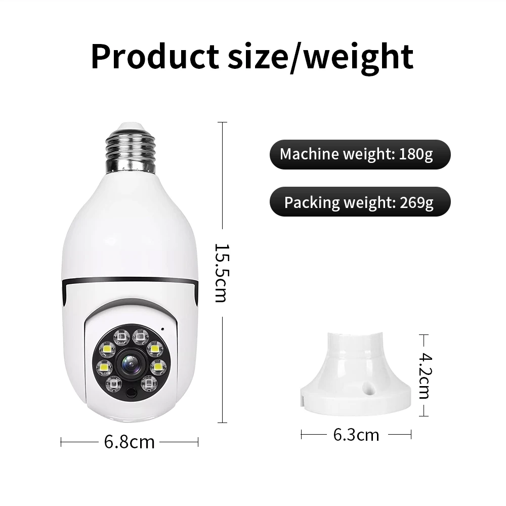 5 Pz E27 WlFl Lampadina Telecamera di Sorveglianza PTZ Visione Notturna a Colori Protezione di Sicurezza Interna Tracciamento Automatico CCTV Baby Monitor Ca