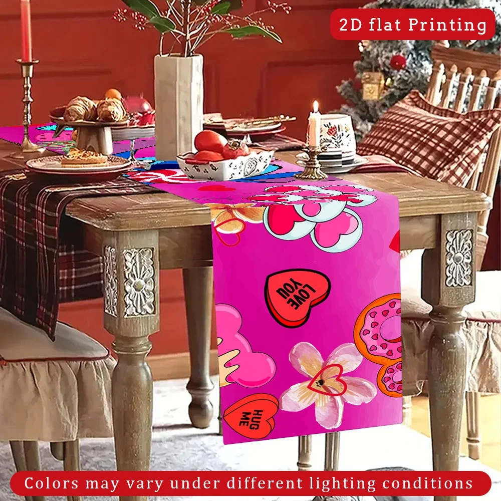 1 Piece of Stitch-Themed Table Runner, with a Foundation Color Printed with Stitch, Hearts, and Other Elements, Suitable for Children's Rooms, Disney-Themed Parties, and Other Settings