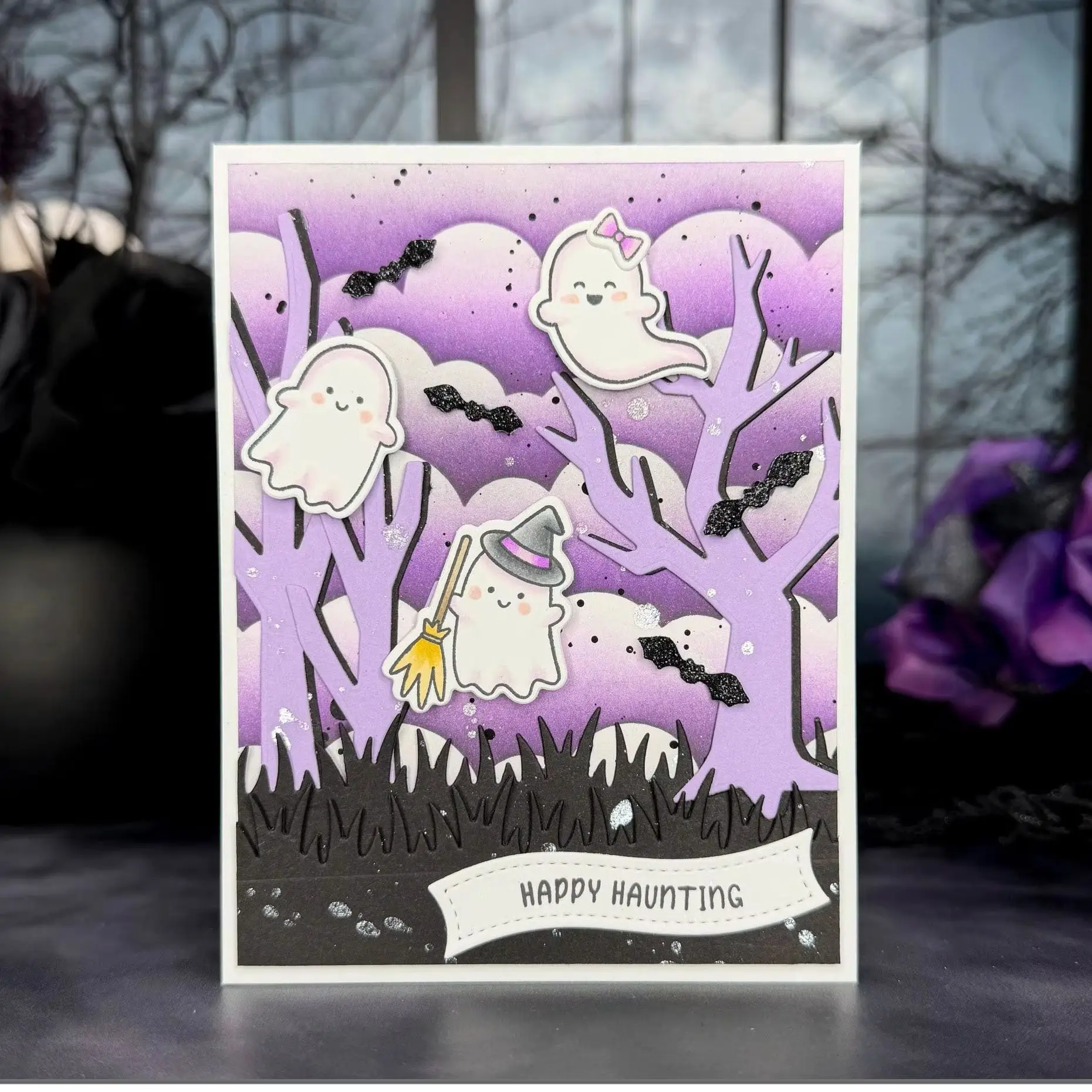 Halloween Themed Ghost Pumpkin Black Cat Candy Witch Clear Stamp Metal Cutting Die Set Boo Trick